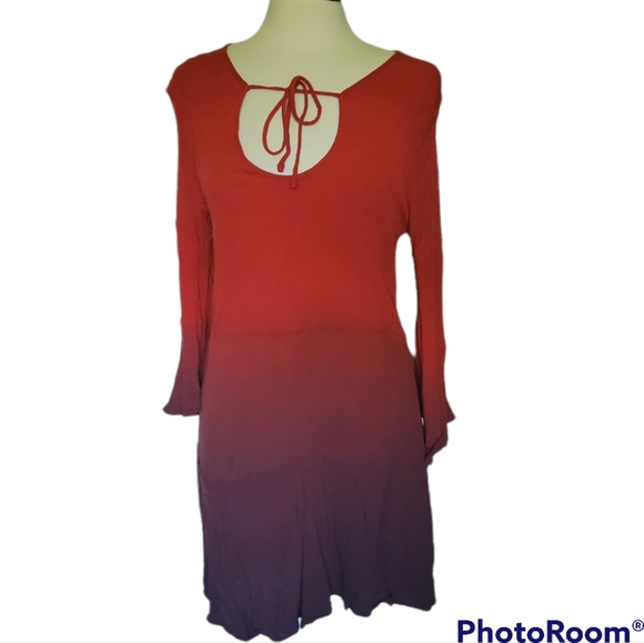 Green Dragon Red Ombre Gauzy Boho Dress - M - Picture 6 of 9